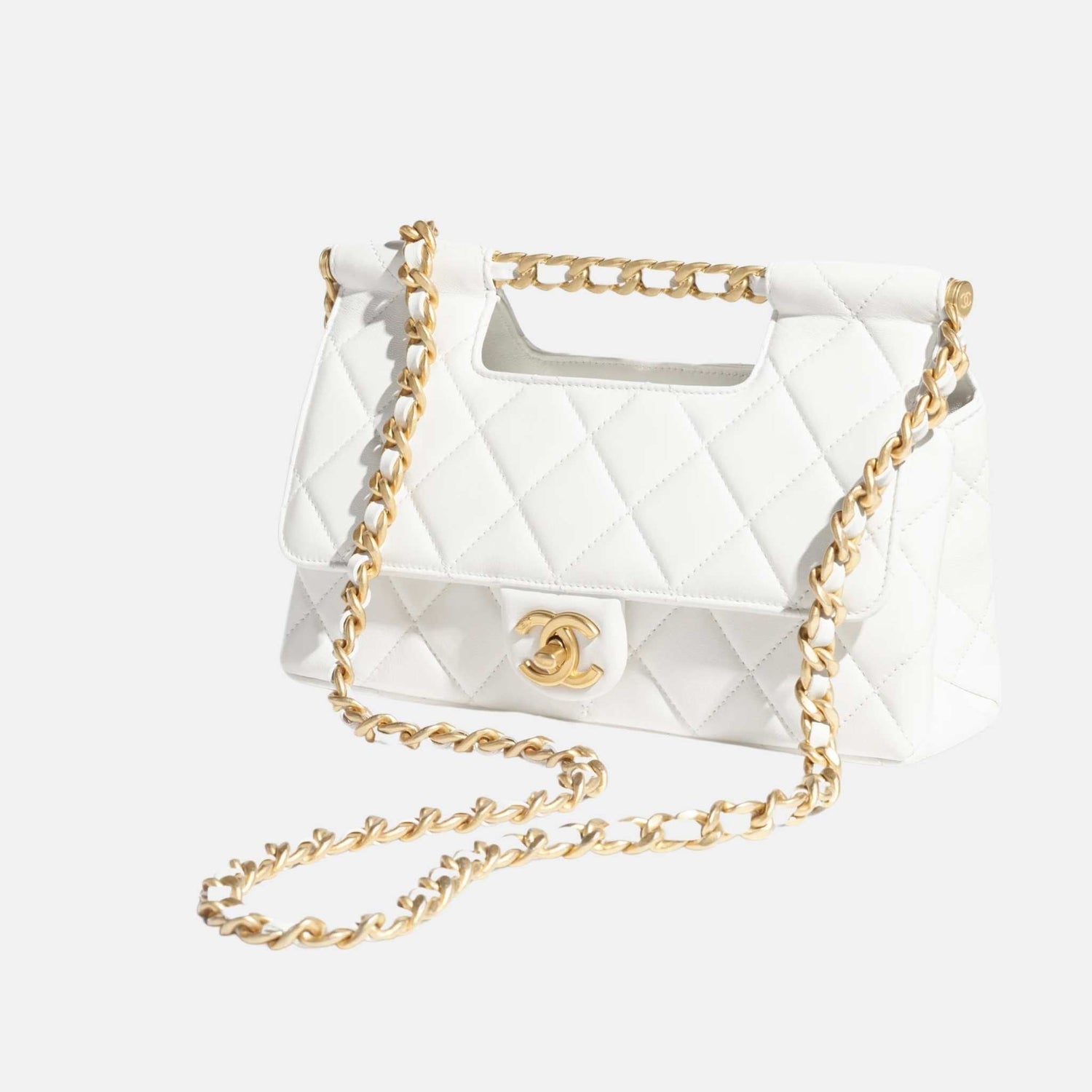 Flap Bag With Top Handle In Shiny Lambskin