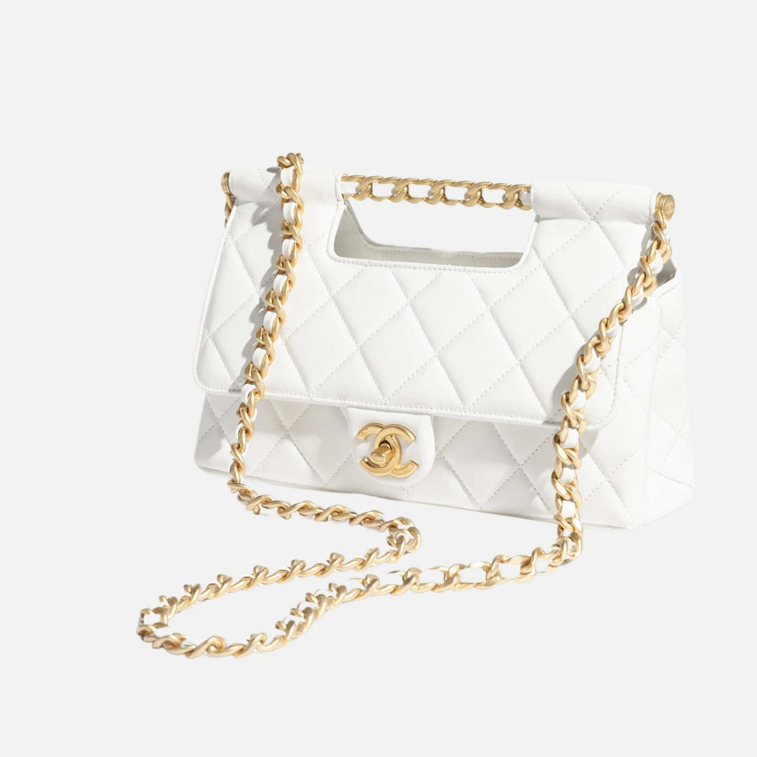 Flap Bag With Top Handle In Shiny Lambskin