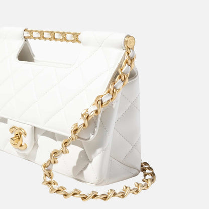 Flap Bag With Top Handle In Shiny Lambskin