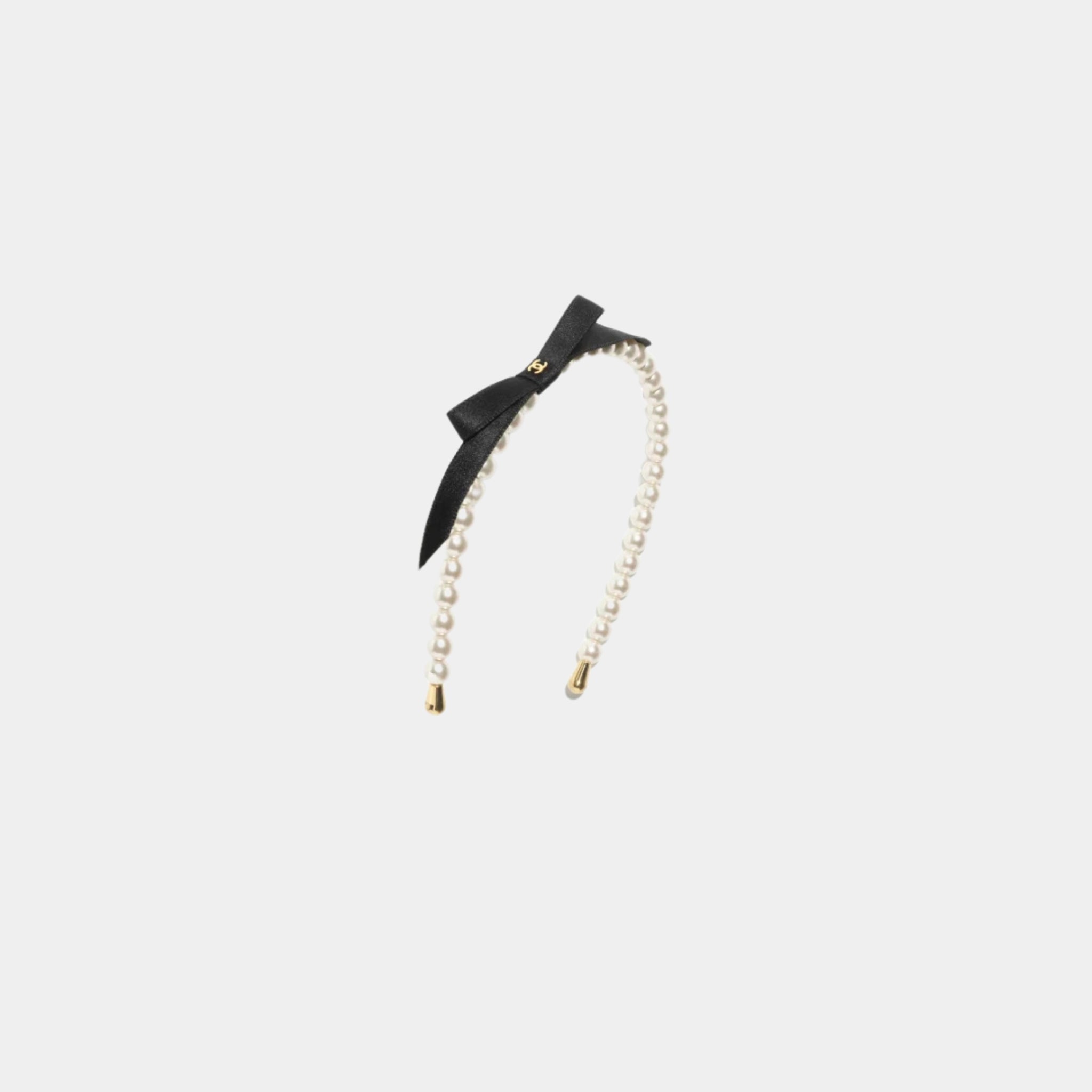 Headband Pearls Metal Satin Pearly White Gold Black