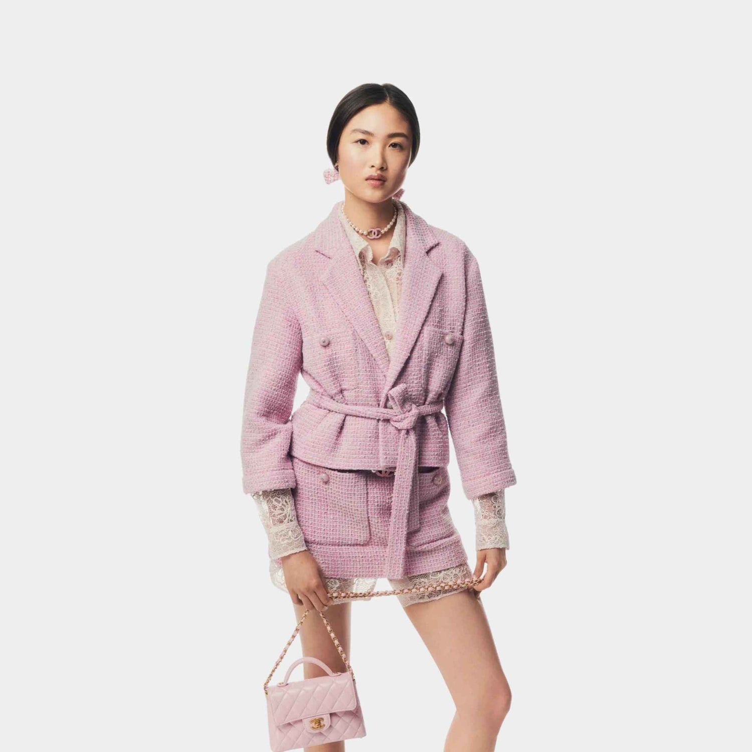 Jacket Cotton Tweed Light Pink Grey
