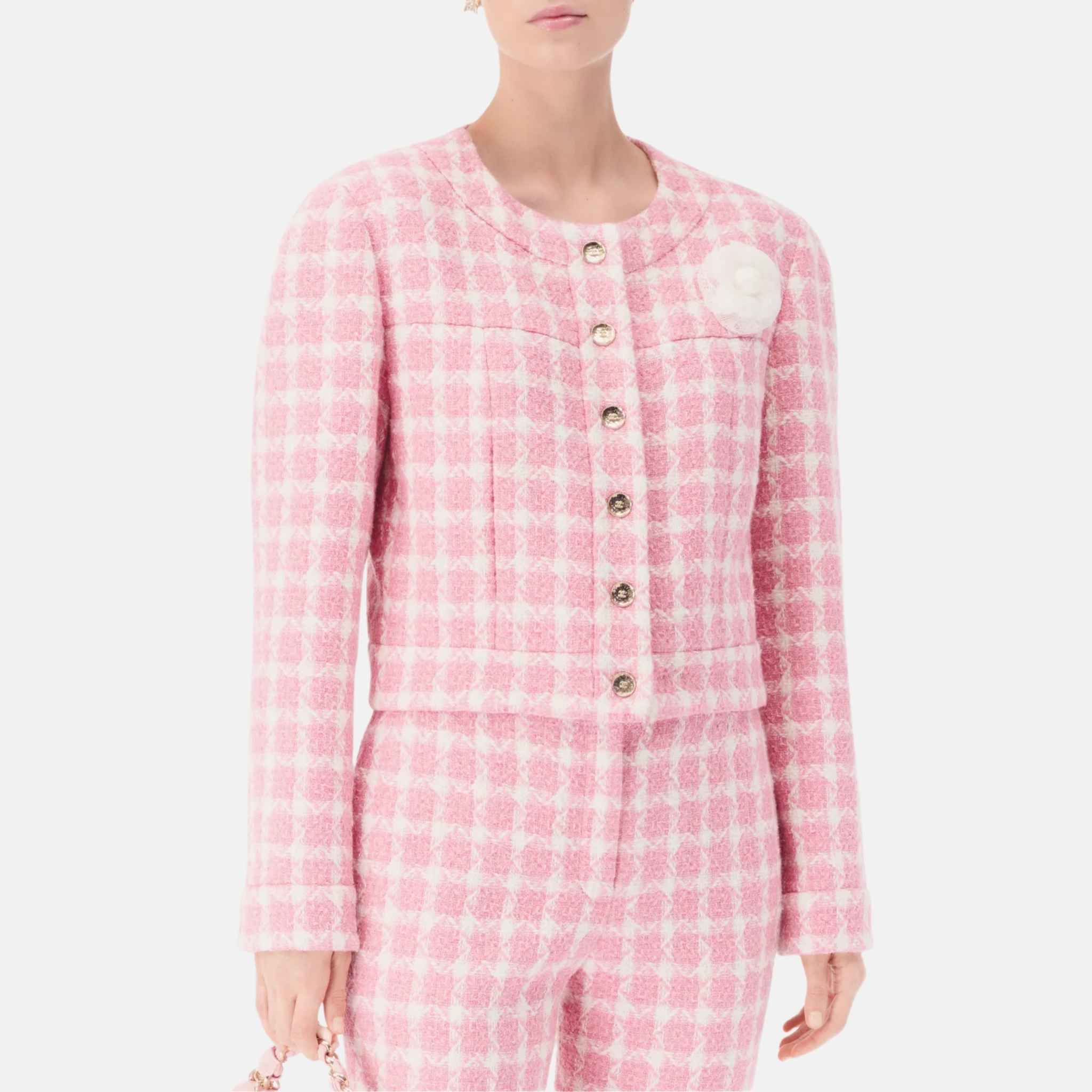 Jacket in Pink and Ecru Wool Tweed