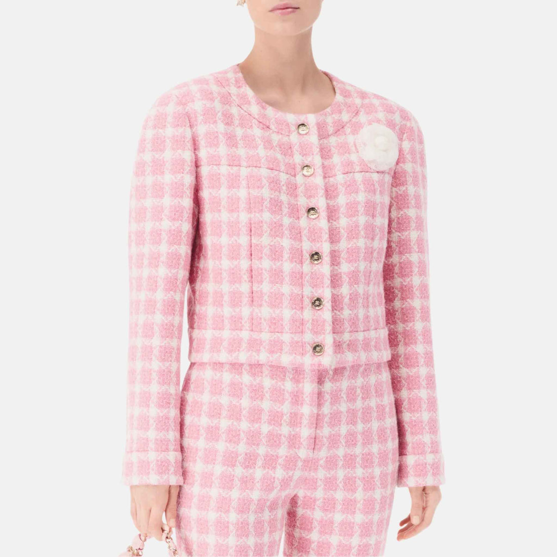 Jacket in Pink and Ecru Wool Tweed