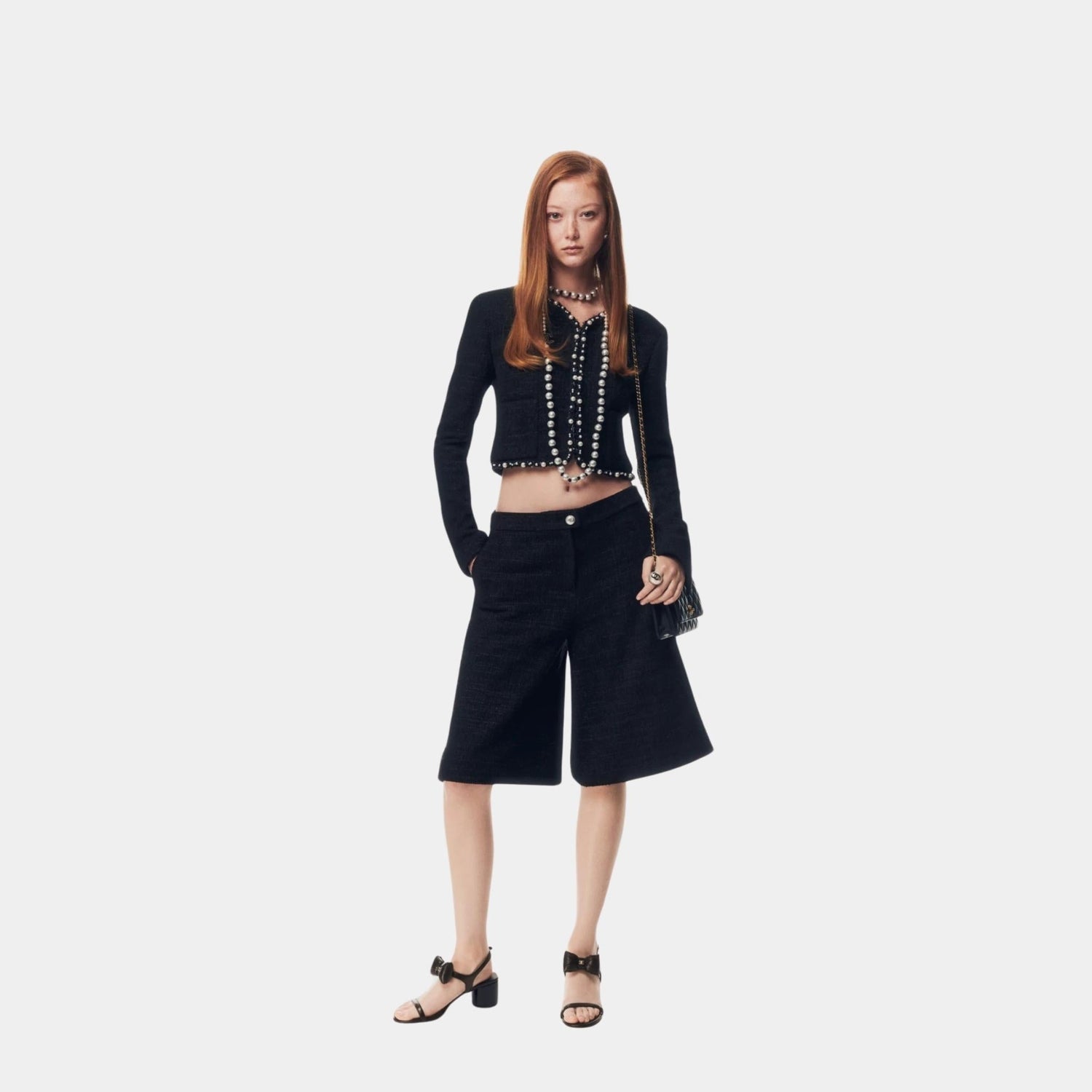 Jacket Tweed Imitation Pearls Black &amp; White