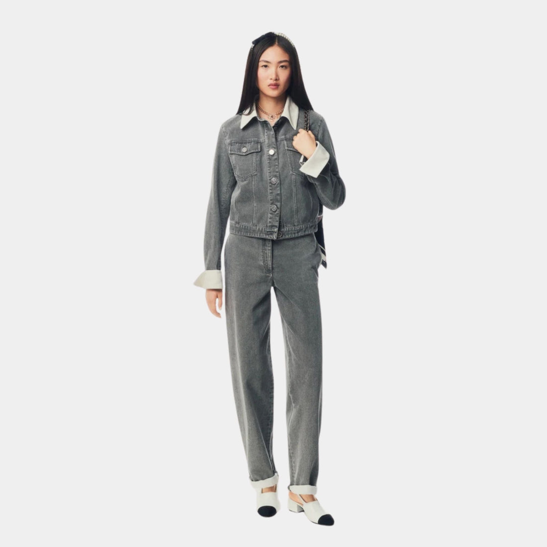 Jeans Washed Out Denim Grey White