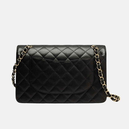 Large Classic Grained Calfskin Handbag In Gold Tone Metal