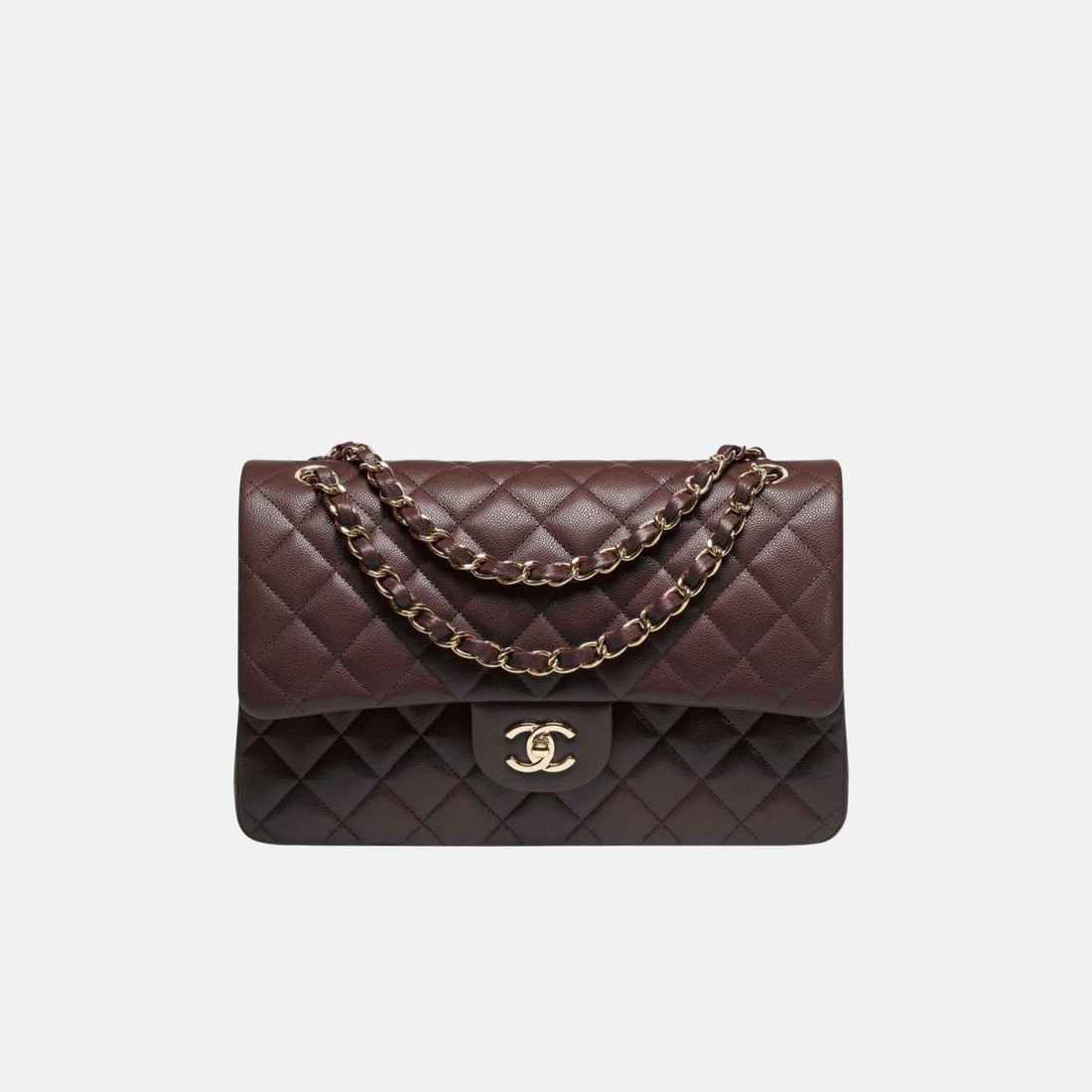 Large Classic Handbag In Grained Shiny Calfskin And Gold Tone