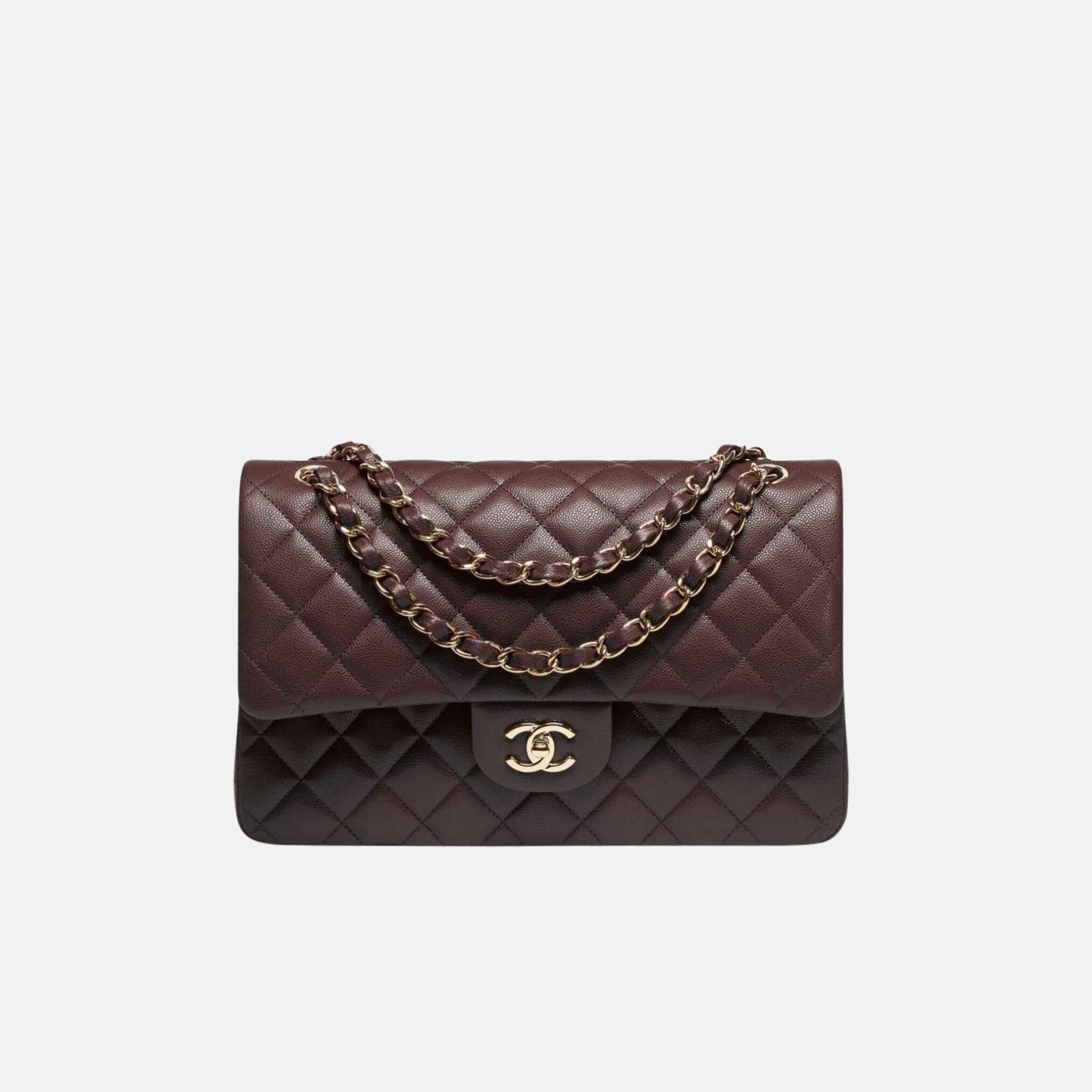 Large Classic Handbag In Grained Shiny Calfskin And Gold Tone