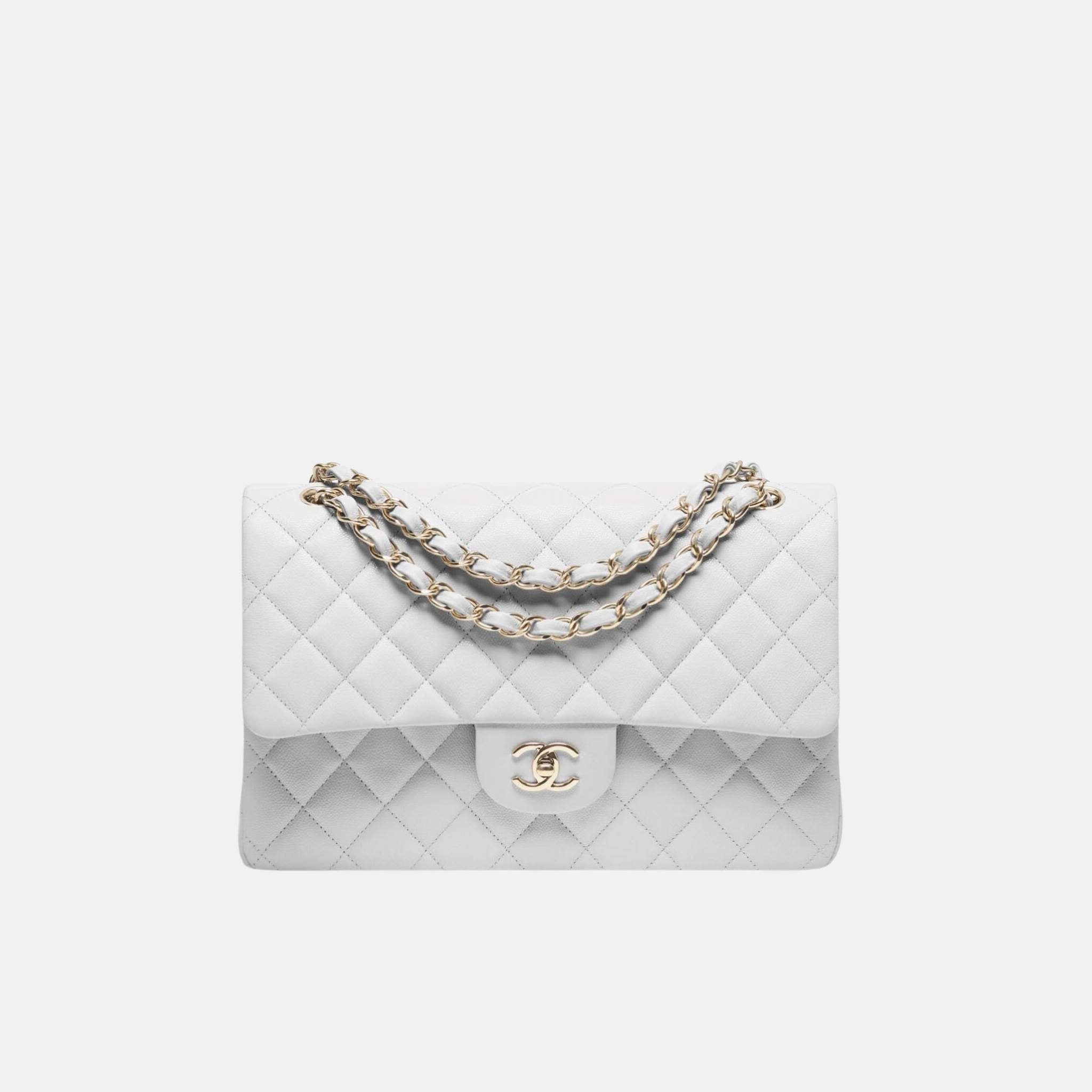 Large Classic Handbag In Grained Shiny Calfskin And Gold Tone