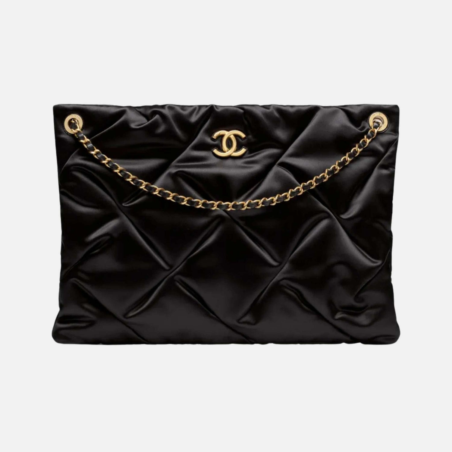 Large Pouch Bag In Satin And Gold Tone Metal