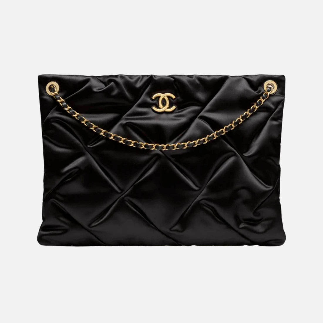 Large Pouch Bag In Satin And Gold Tone Metal