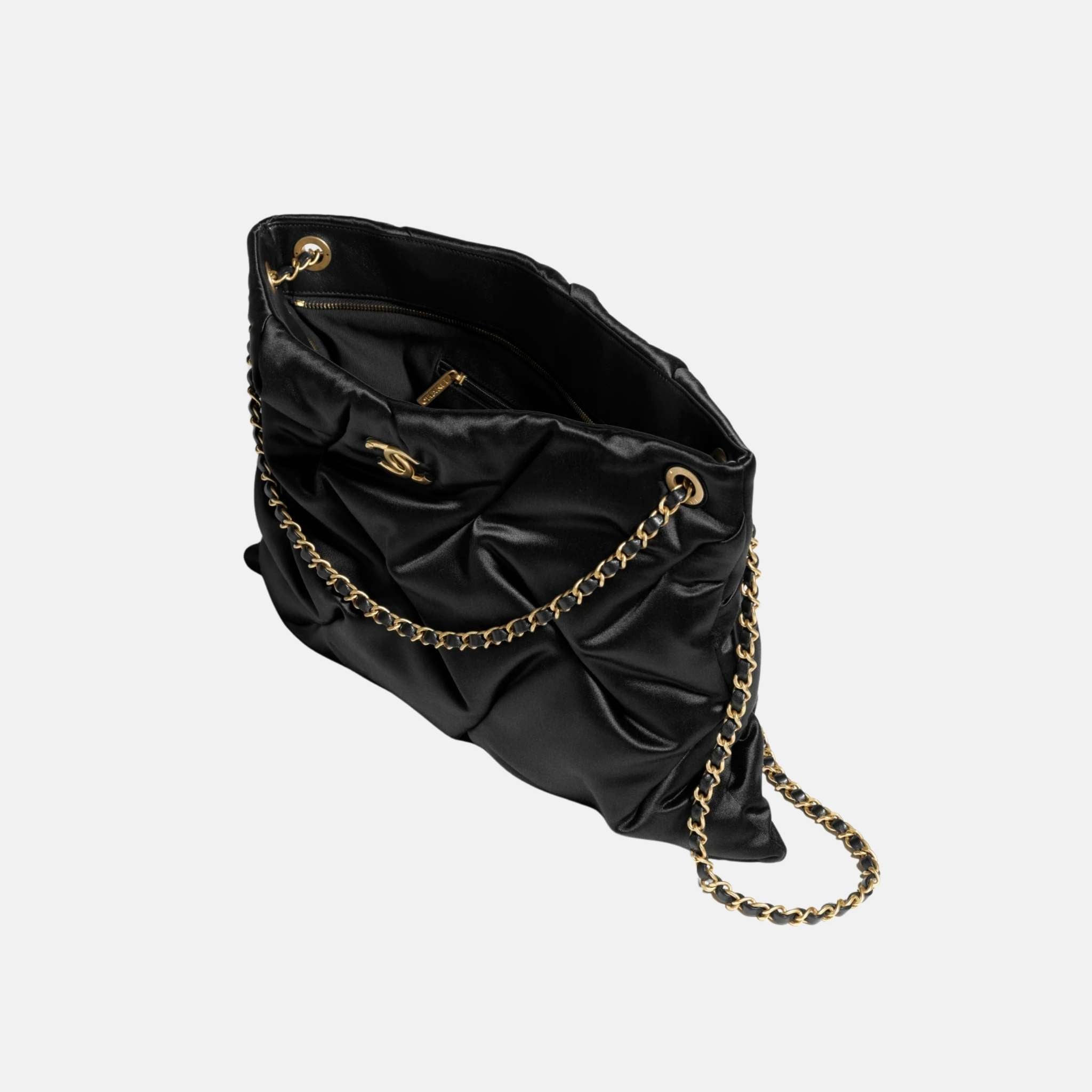 Large Pouch Bag In Satin And Gold Tone Metal
