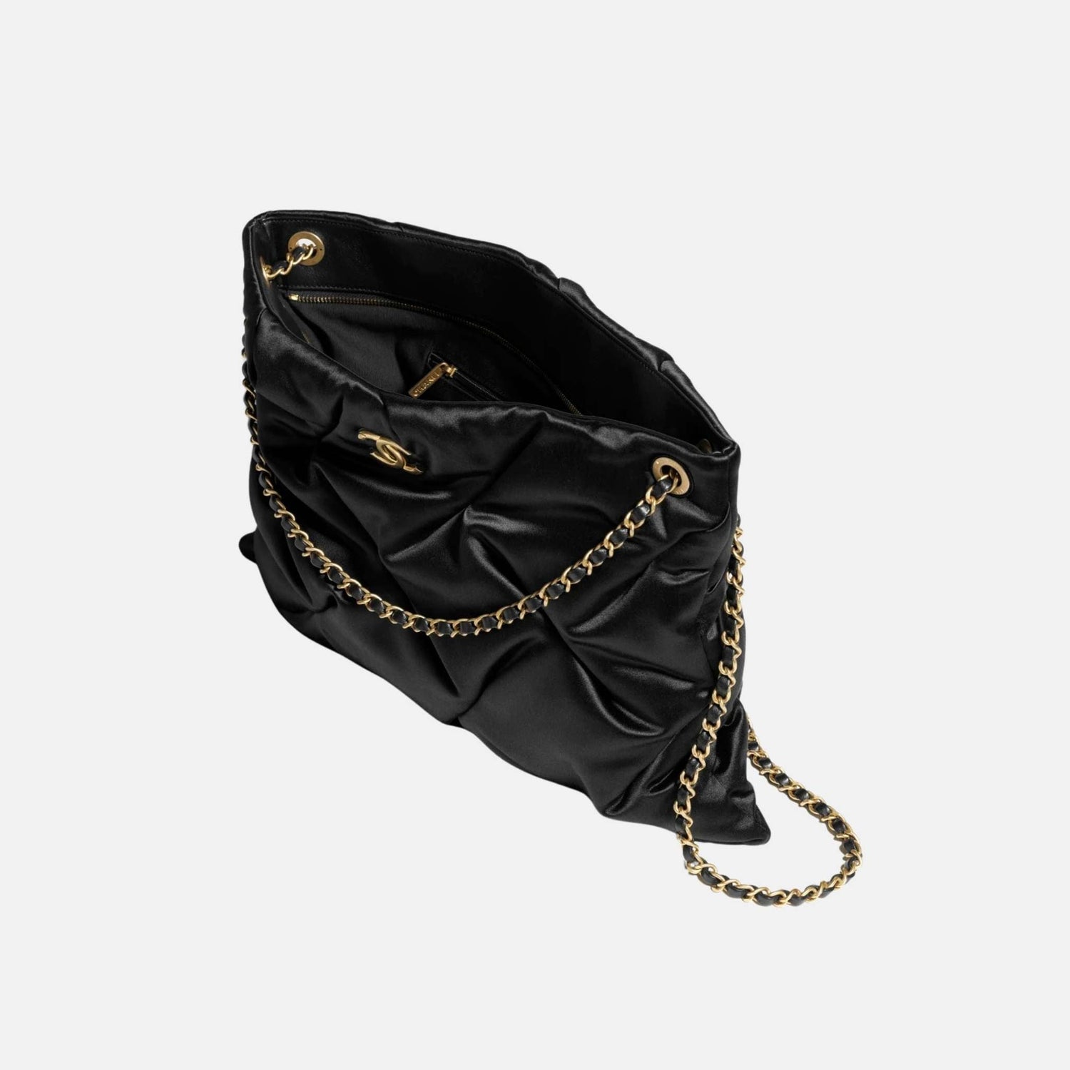 Large Pouch Bag In Satin And Gold Tone Metal