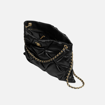Large Pouch Bag In Satin And Gold Tone Metal