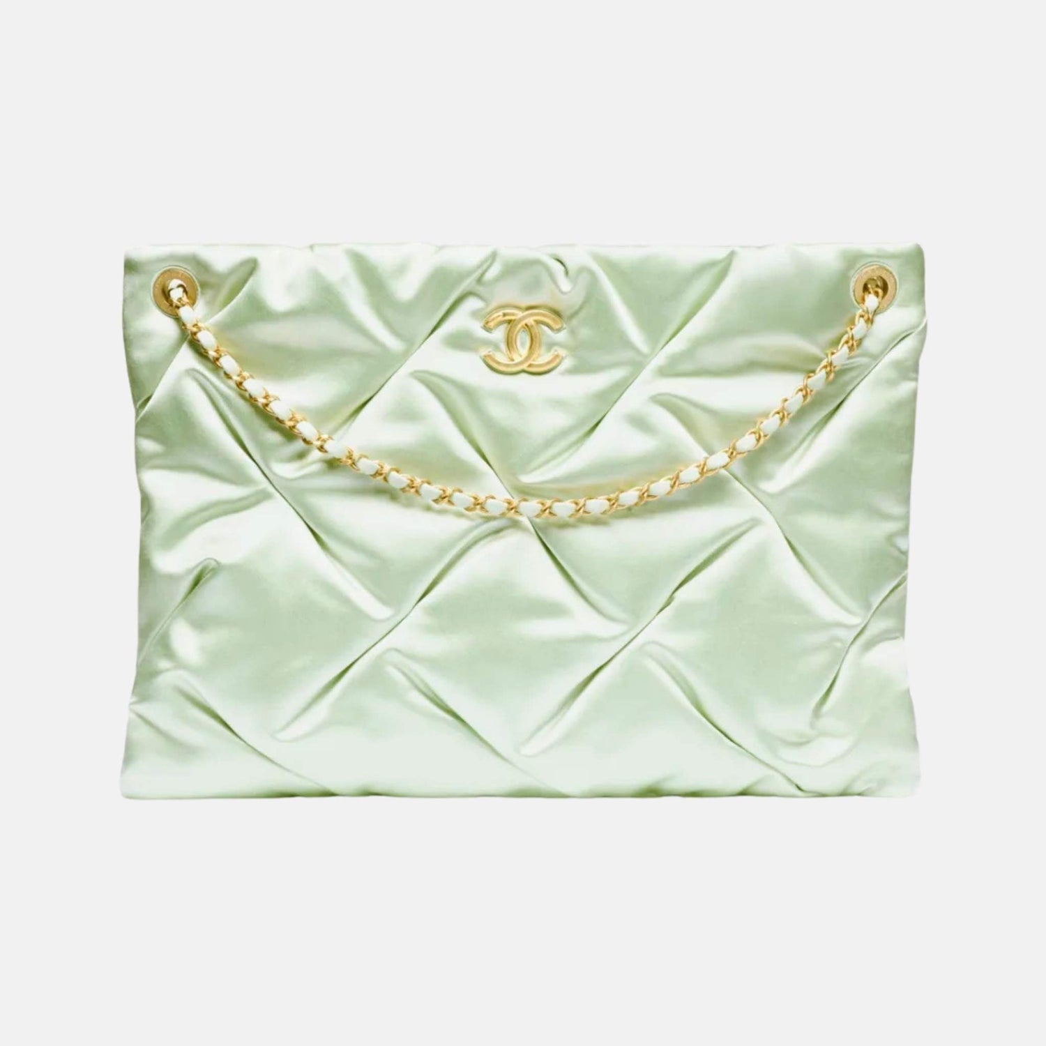 Large Pouch Bag In Satin And Gold Tone Metal