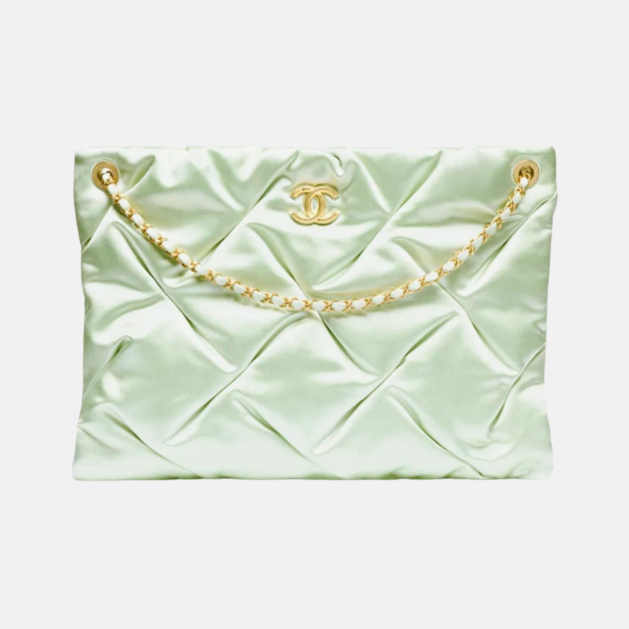Large Pouch Bag In Satin And Gold Tone Metal
