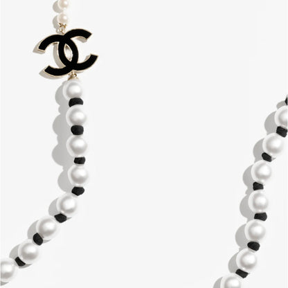 Long Necklace Metal Glass Imitation Pearls Silk Resin
