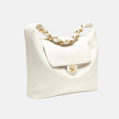 Maxi Hobo Bag Shiny Calfskin Gold Tone Metal