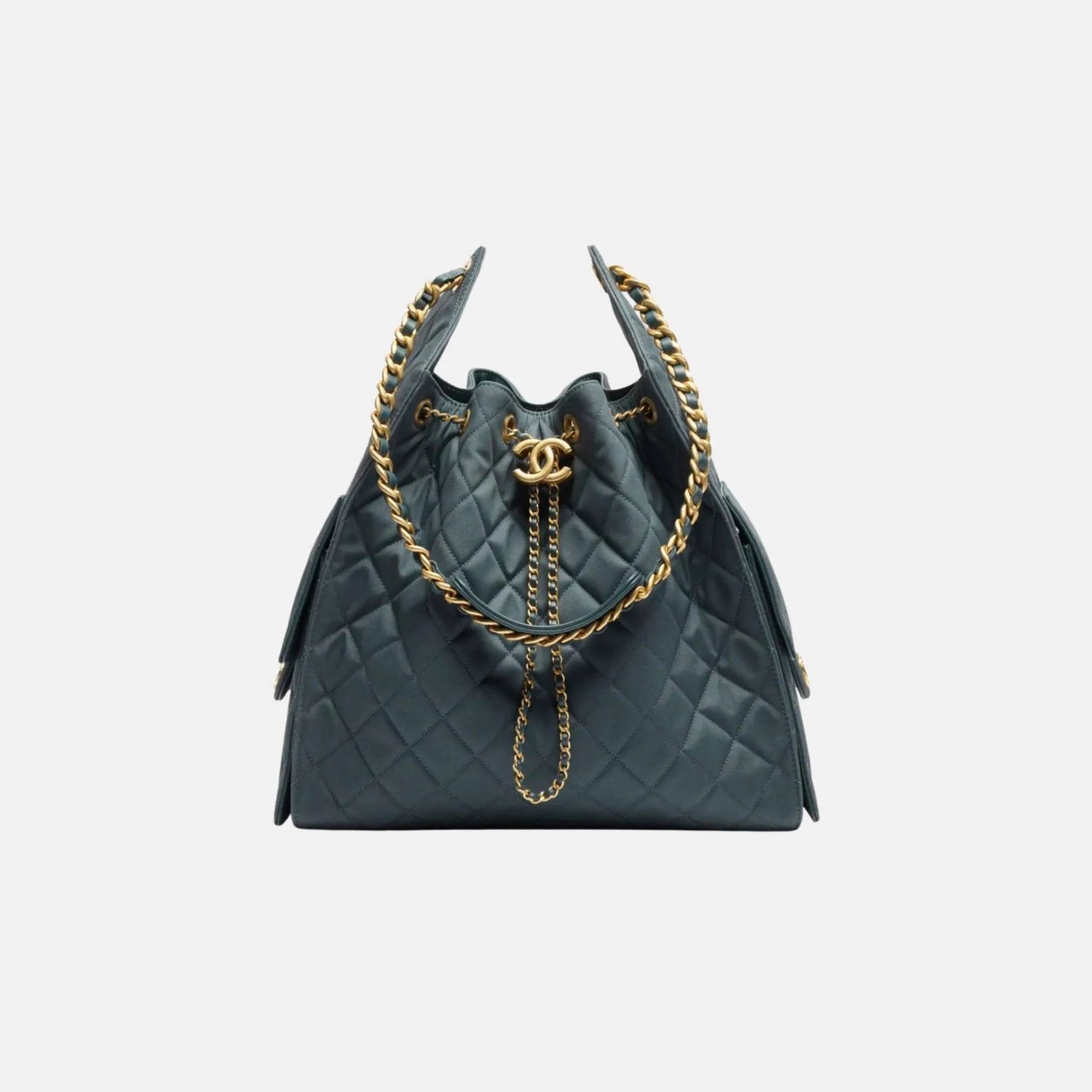 Medium Chanel 25 Bag in Dark Blue Canvas and Gold Metal