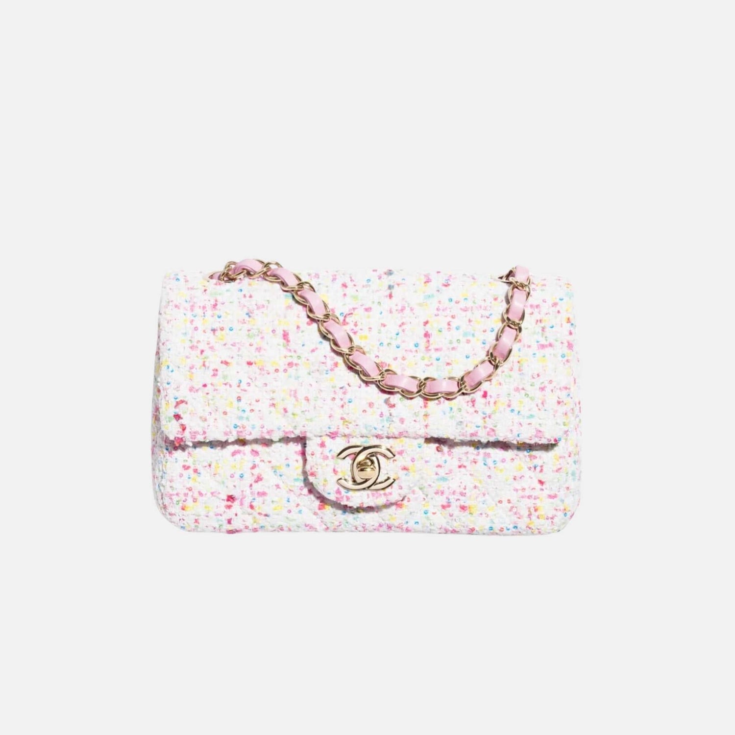 Mini Classic Handbag In Tweed And Gold Metal