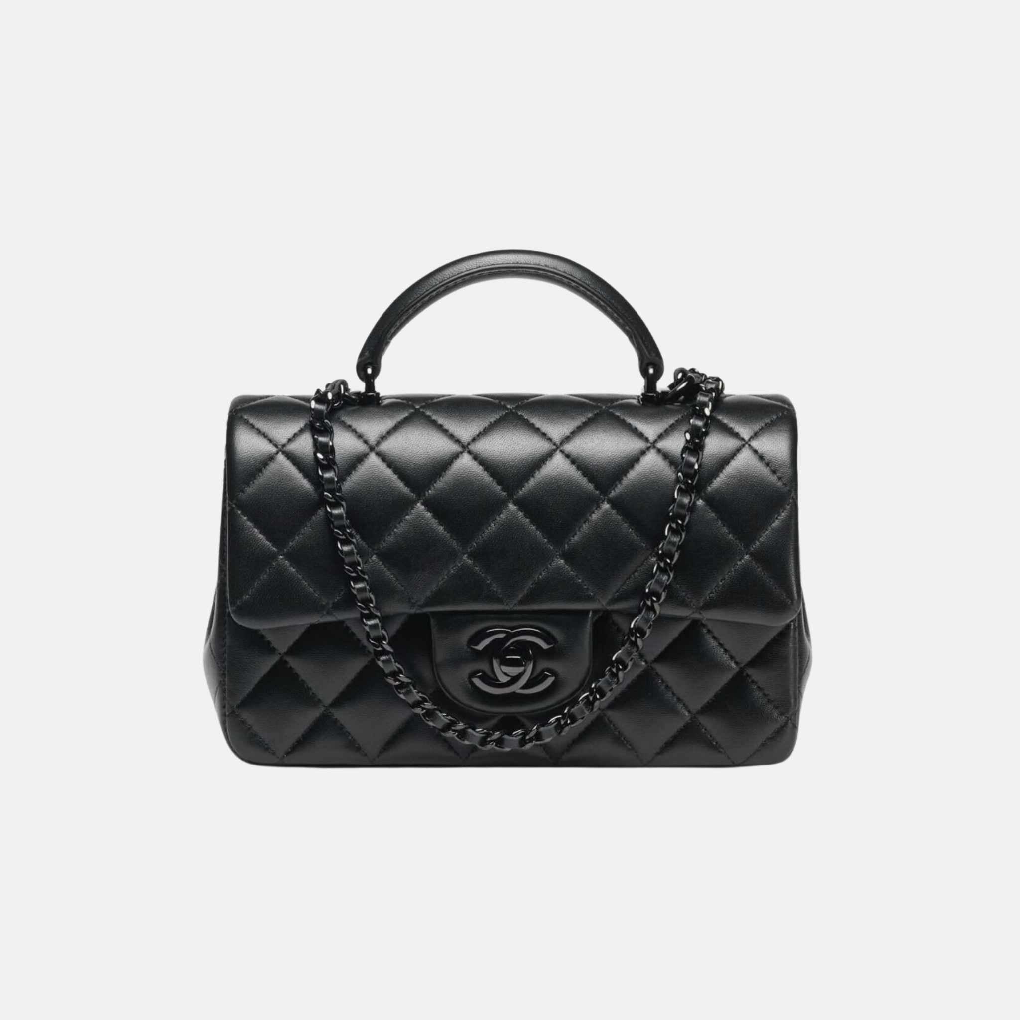 Mini Classic Handbag With Top Handle In Lambskin