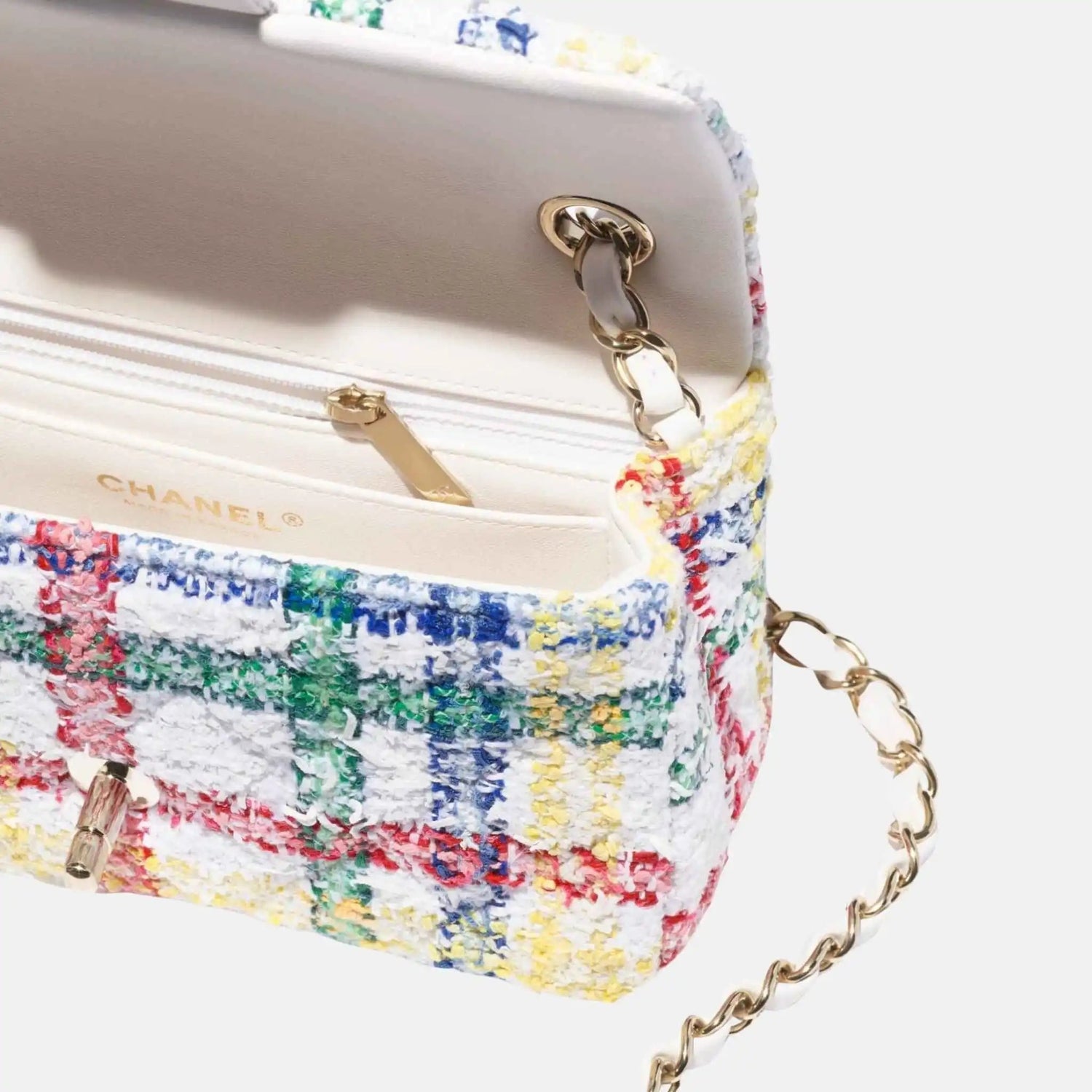 Mini Classic Multicolour Handbag In Tweed And Gold Metal