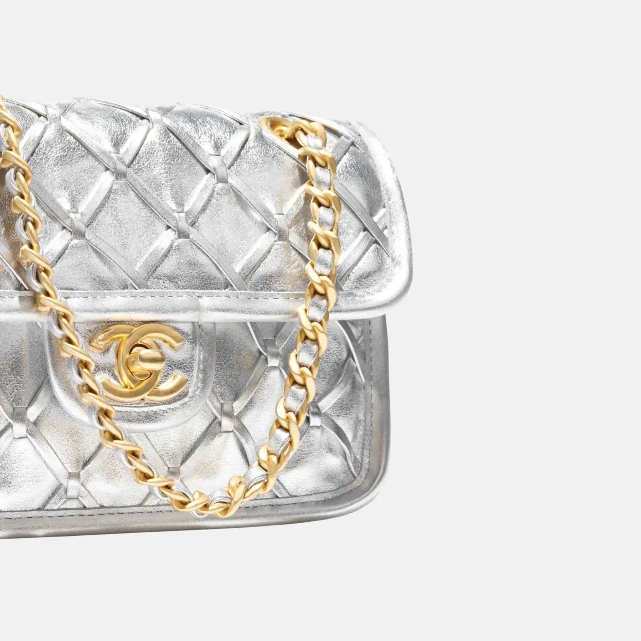 Mini Flap Bag In Metallized Braided Calfskin