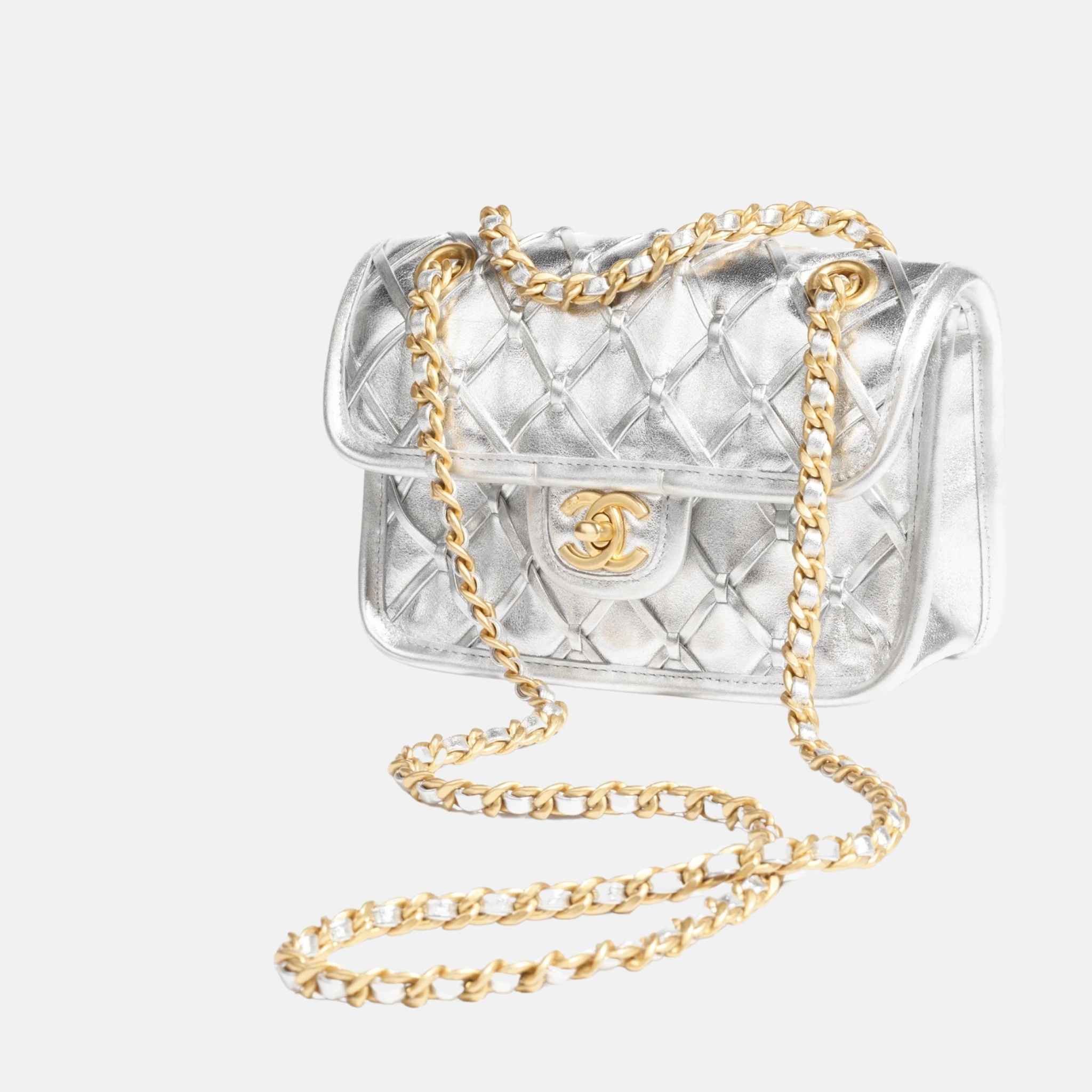 Mini Flap Bag In Metallized Braided Calfskin