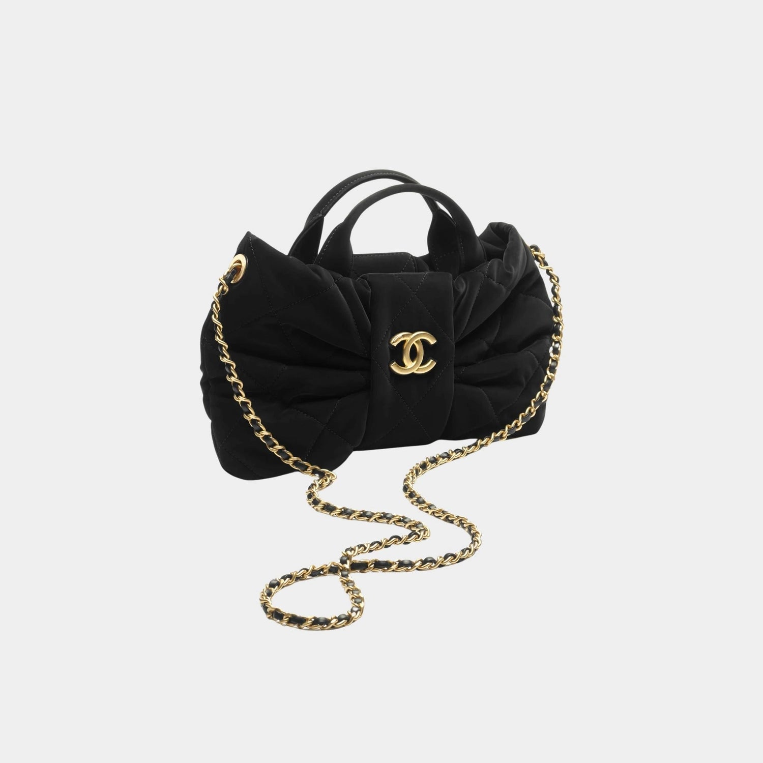 Mini Knot Bag Velvet Effect Nylon &amp; Gold Metal Black