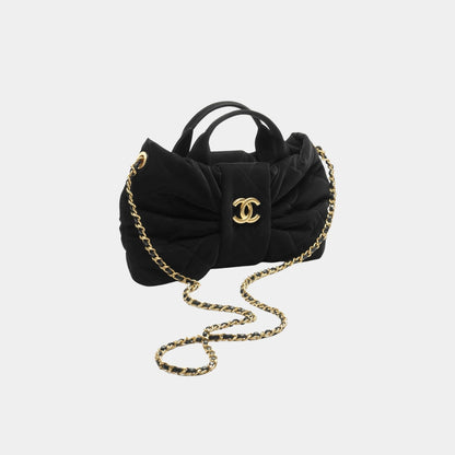 Mini Knot Bag Velvet Effect Nylon &amp; Gold Metal Black