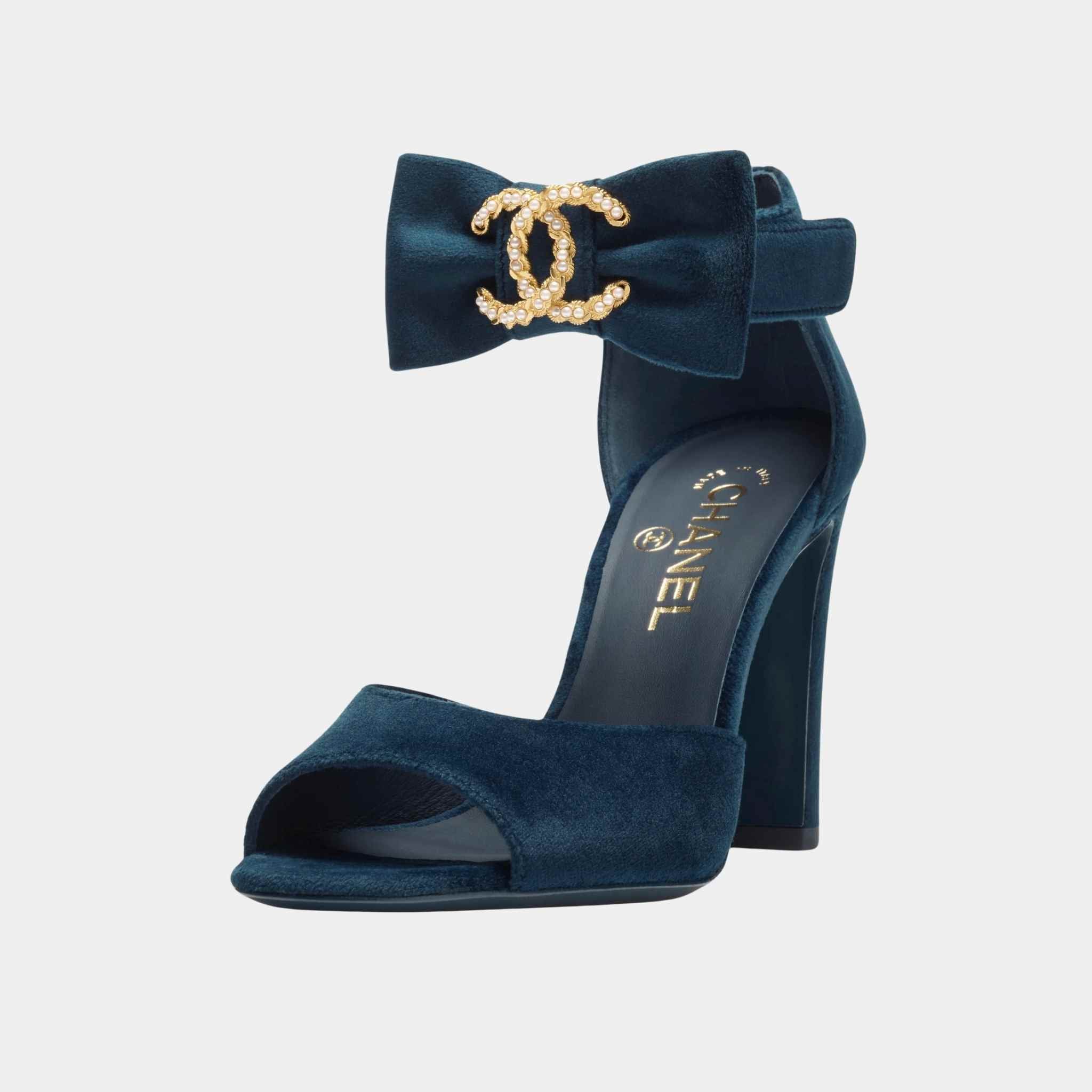 Sandals Velvet Imitation Pearls Metal Dark Blue