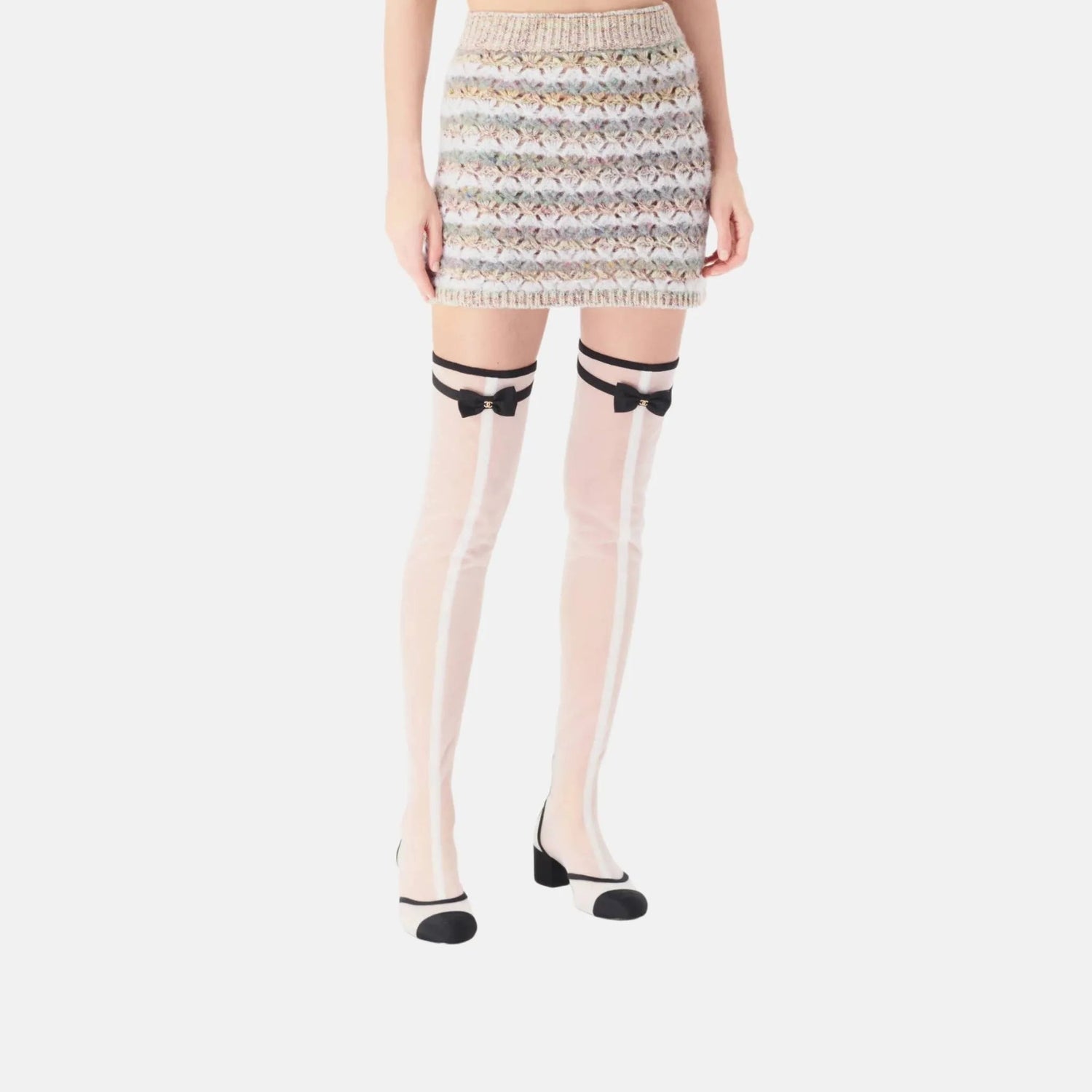 Skirt in Light Gray and Multicolor Wool and Cashmere