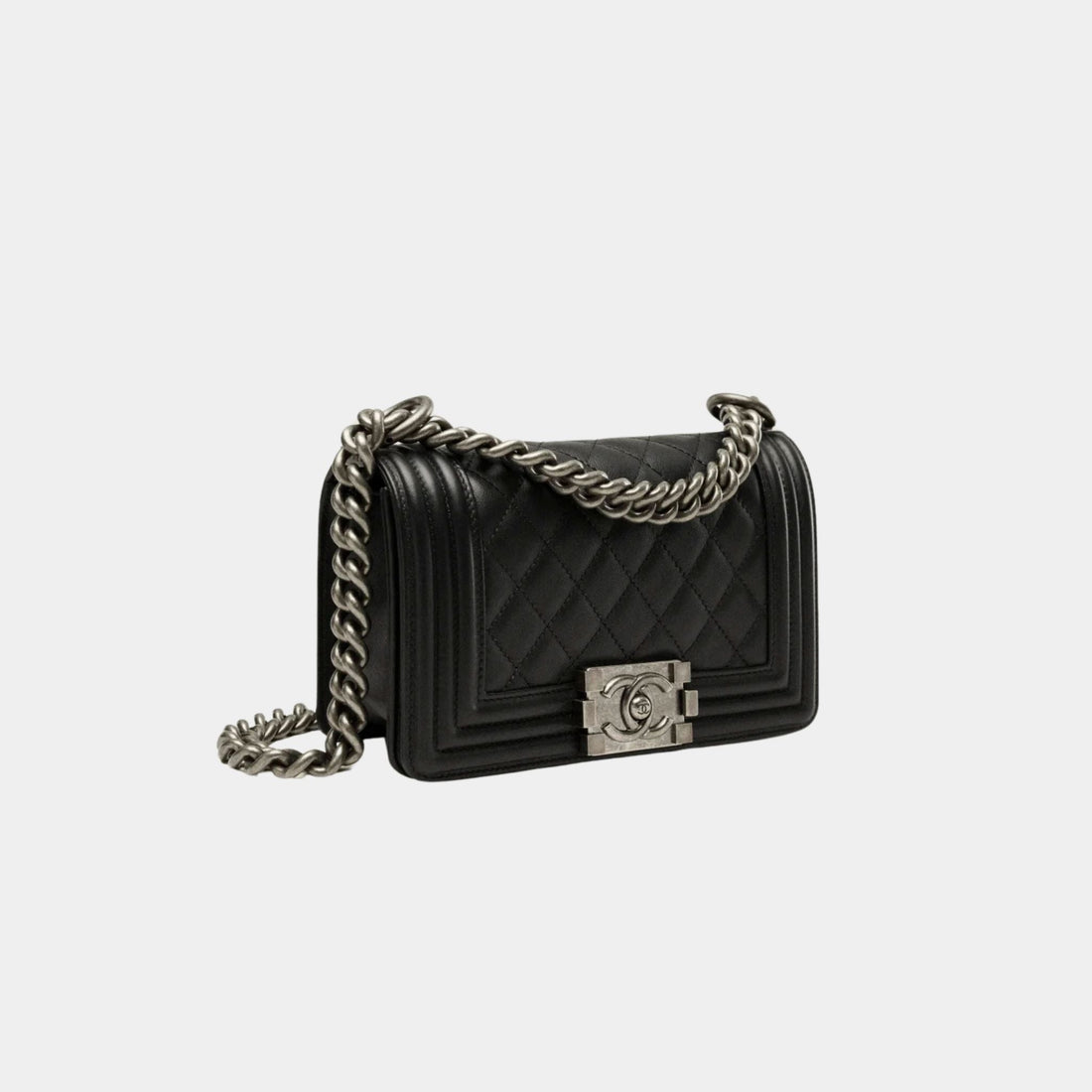 Small Boy Handbag in Calfskin and Ruthenium Metal