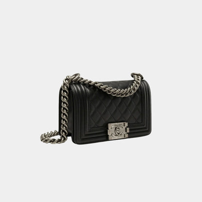 Small Boy Handbag in Calfskin and Ruthenium Metal