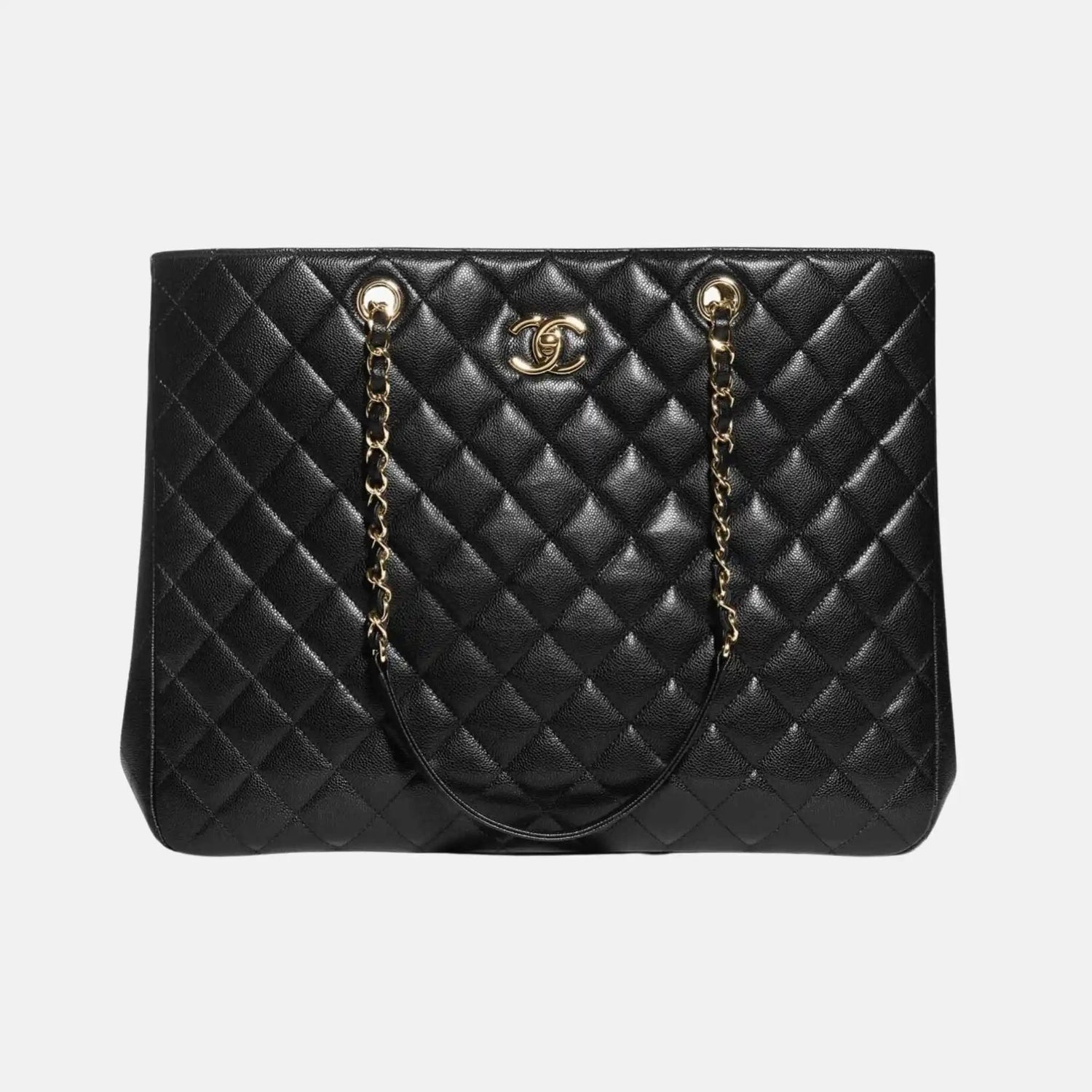 Small Classic Shopping Bag In Grained Calfskin And Gold Tone