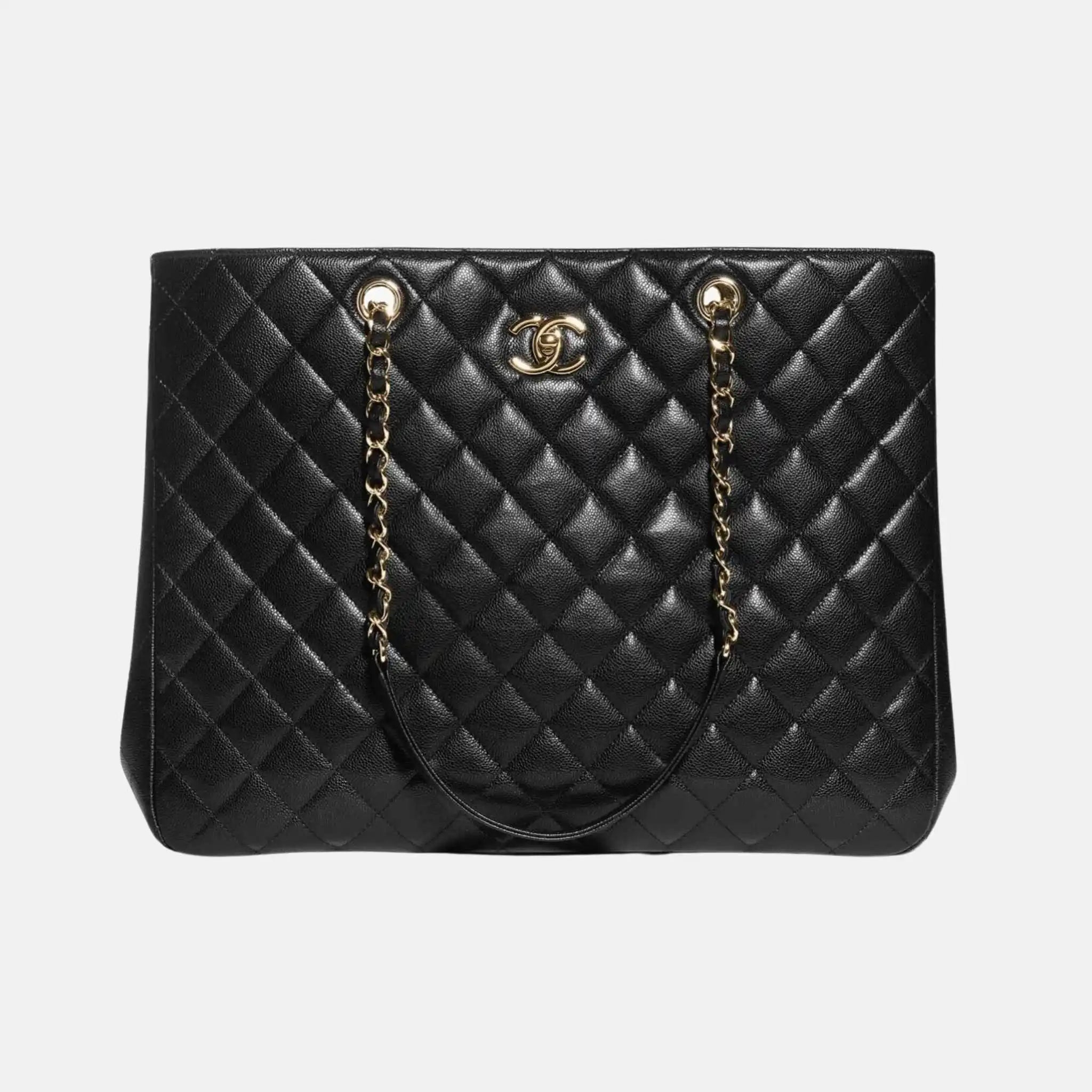 Small Classic Shopping Bag In Grained Calfskin And Gold Tone