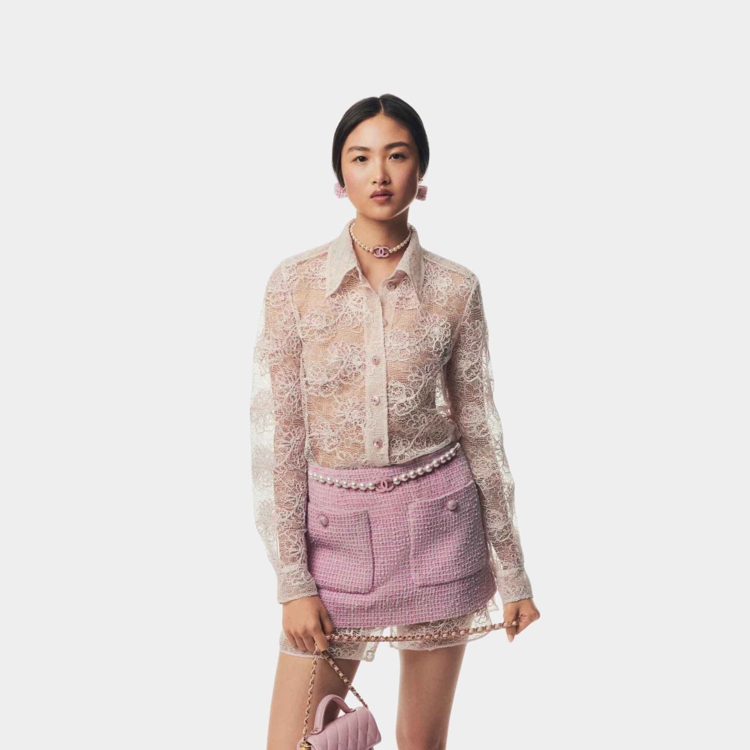 Tunic Iridescent Guipure Ecru Pink