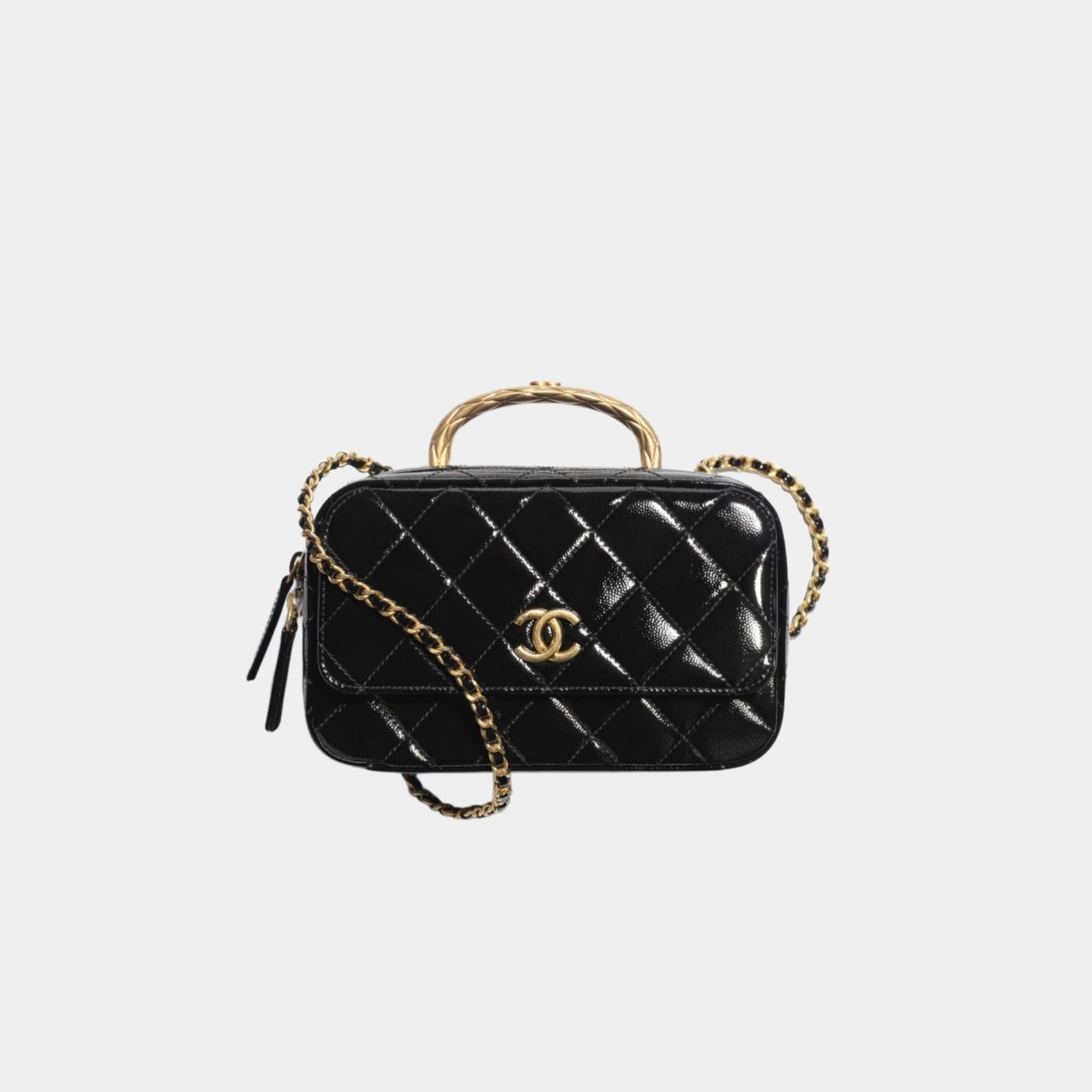 Vanity Case in Grained Patent Lambskin