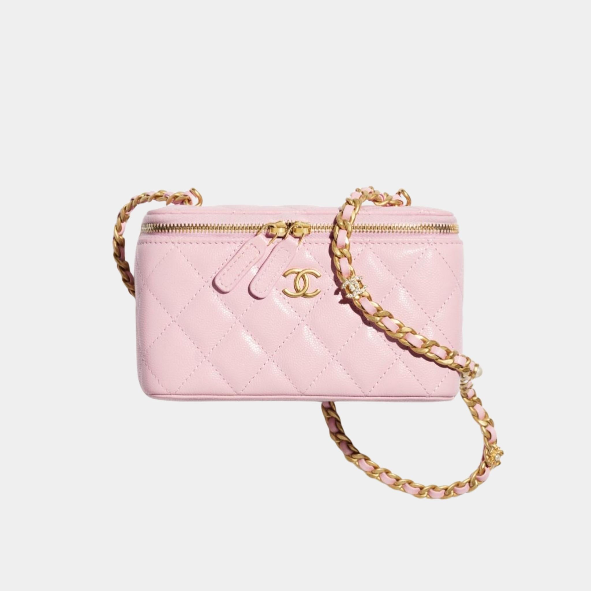 Vanity with Gold-Tone Chain in Grained Shiny Calfskin