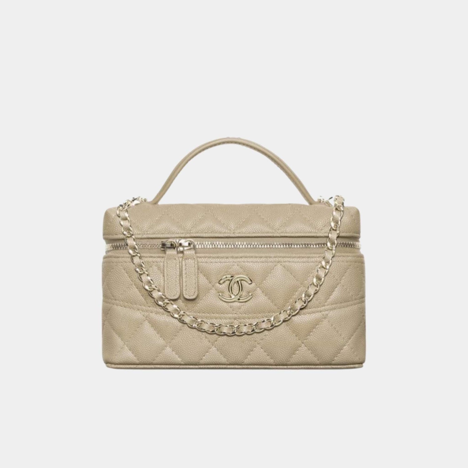 Vanity with Chain in Grained Calfskin and Gold Toned Metal