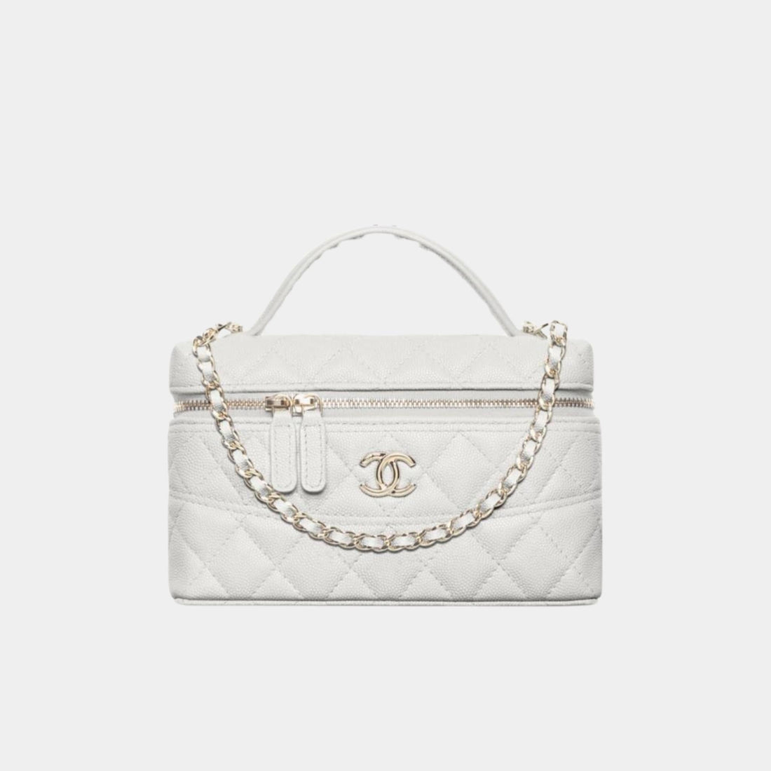 Vanity with Chain in Grained Calfskin and Gold Toned Metal