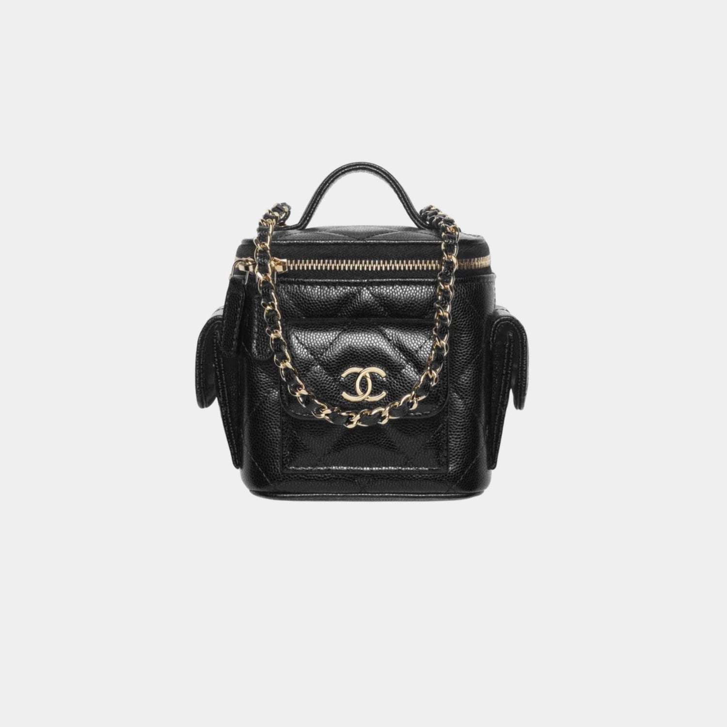 Vanity with Chain in Grained Shiny Calfskin and Gold Tone Metal