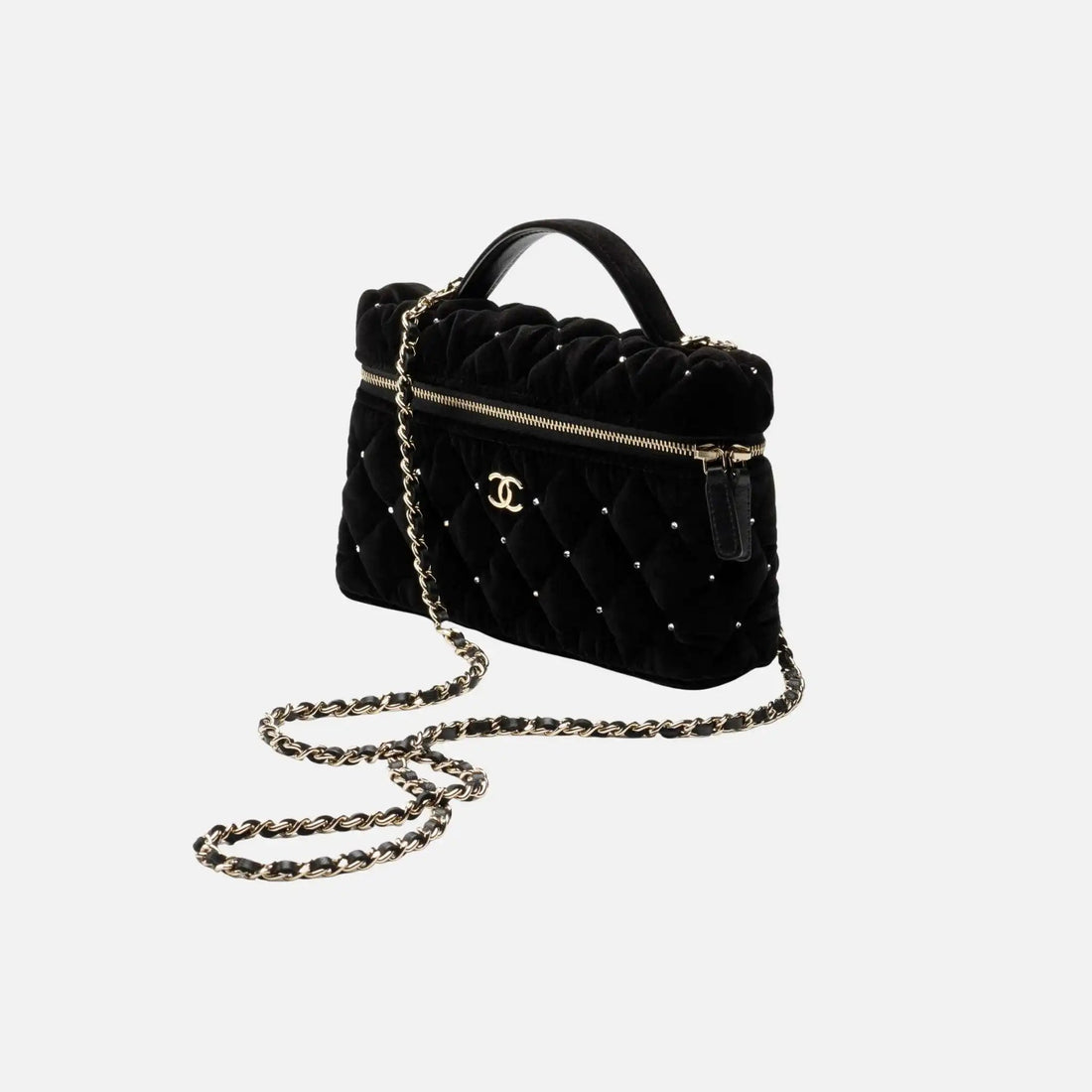 Vanity With Chain Velvet Diamante Gold Tone Metal