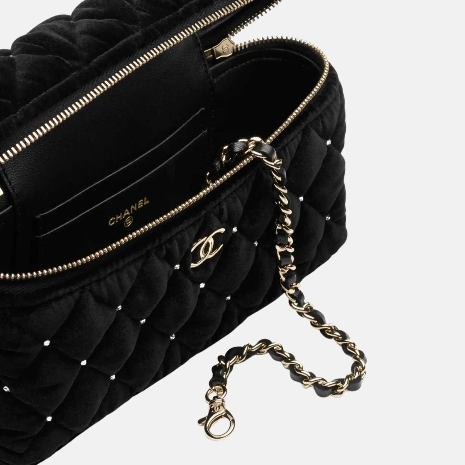 Vanity With Chain Velvet Diamante Gold Tone Metal