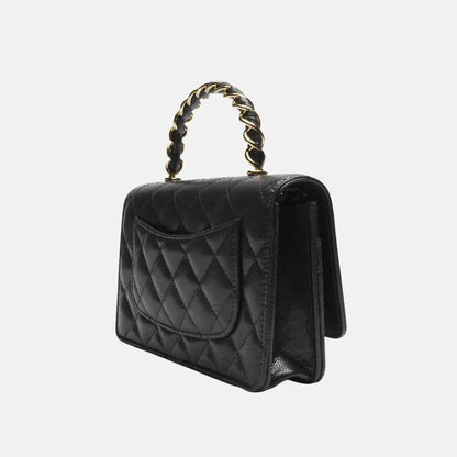 Wallet On Chain Grained Shiny Calfskin Gold Tone Metal
