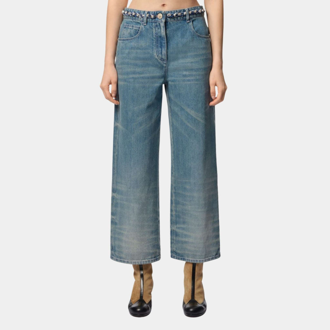 Washed Out Blue Denim Wide-Leg Denim Jeans