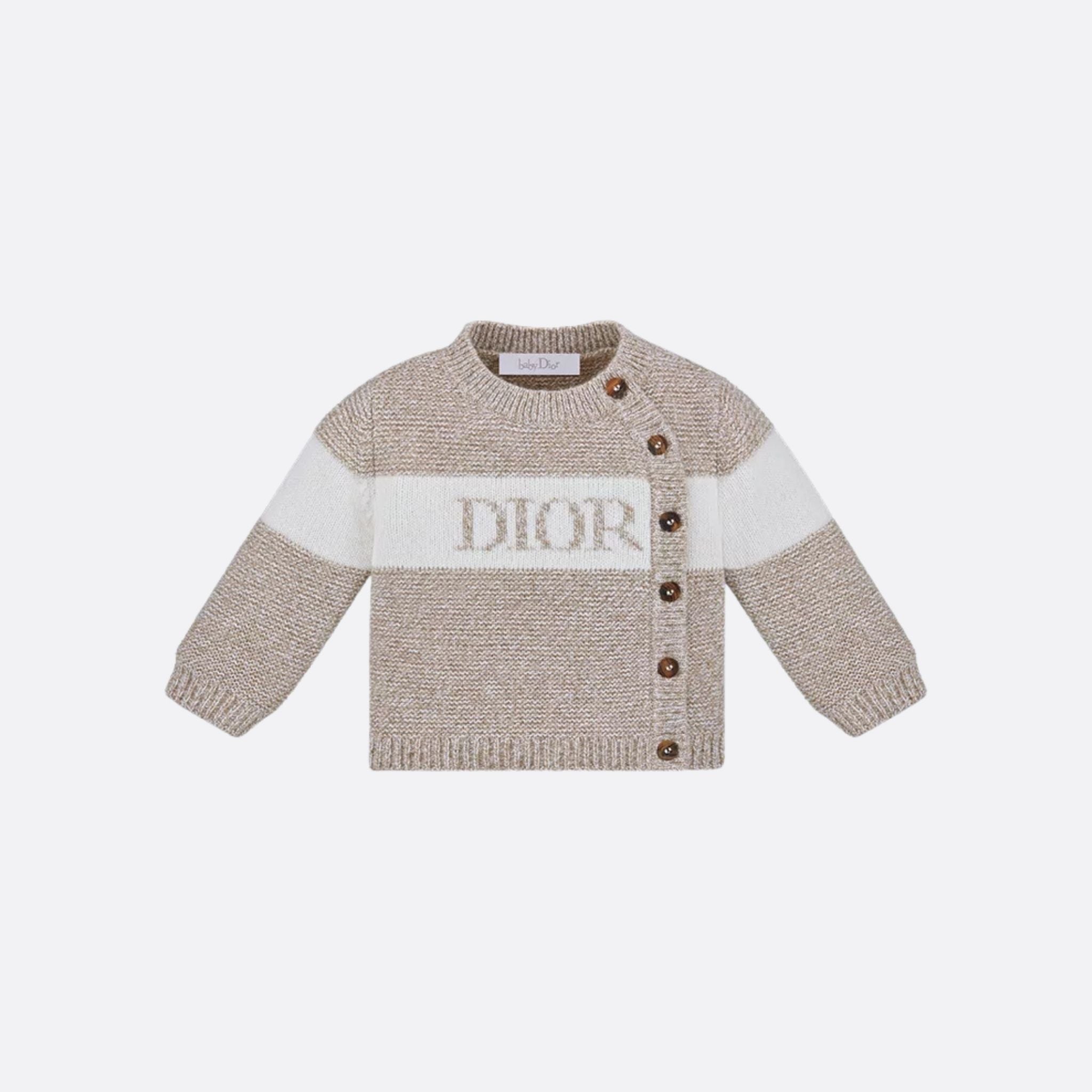 Cardigan in Heathered Beige &amp; Ivory Wool Cashmere Knit