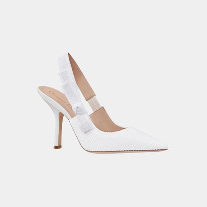 J Adior Slingback Pumps Embroidered Cotton