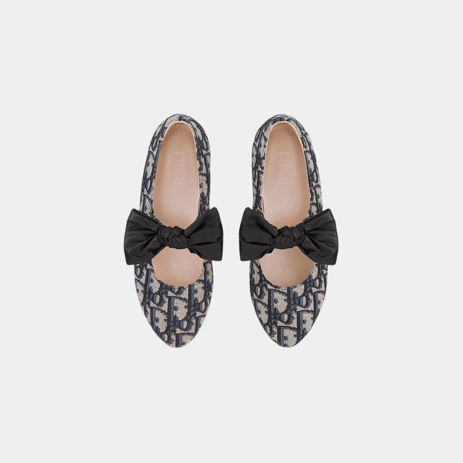 Kids Ballet Flat Beige and Black Dior Oblique Cotton Jacquard