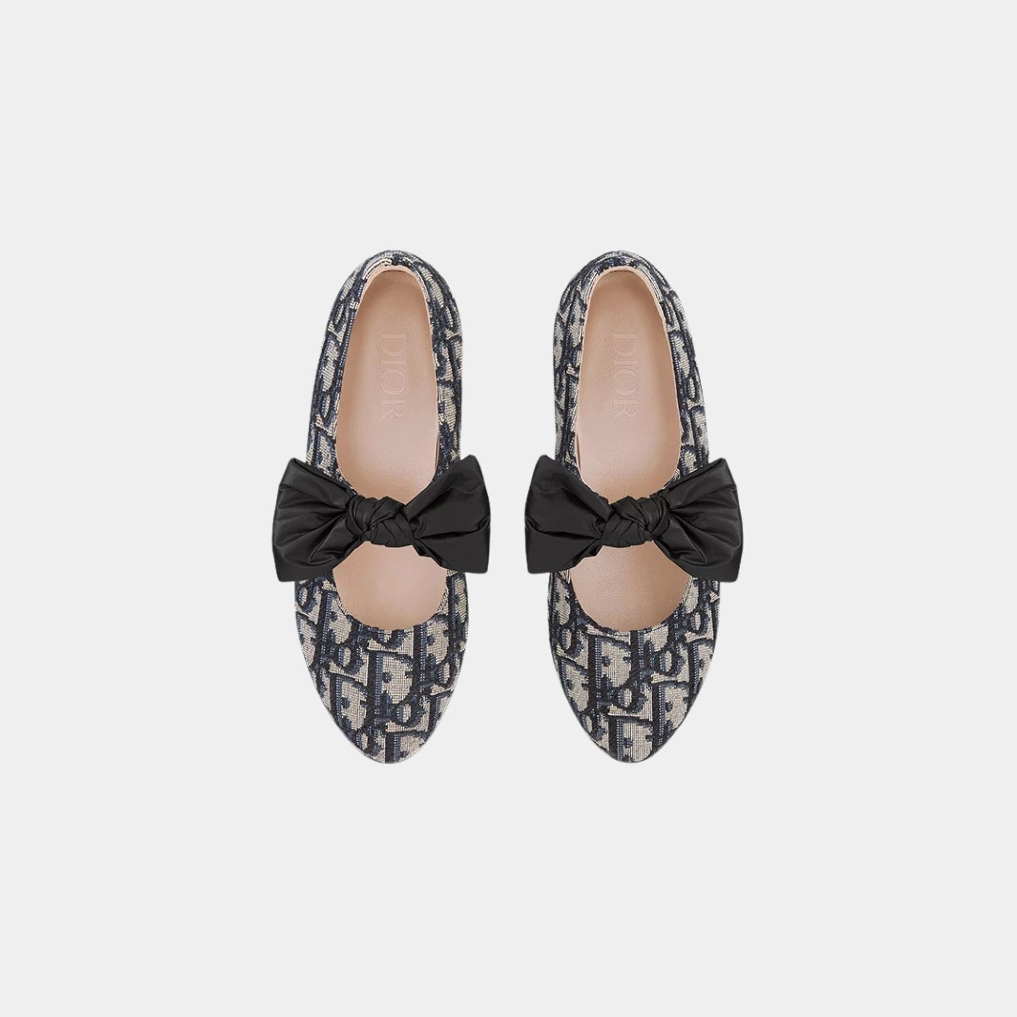 Kids Ballet Flat Beige and Black Dior Oblique Cotton Jacquard